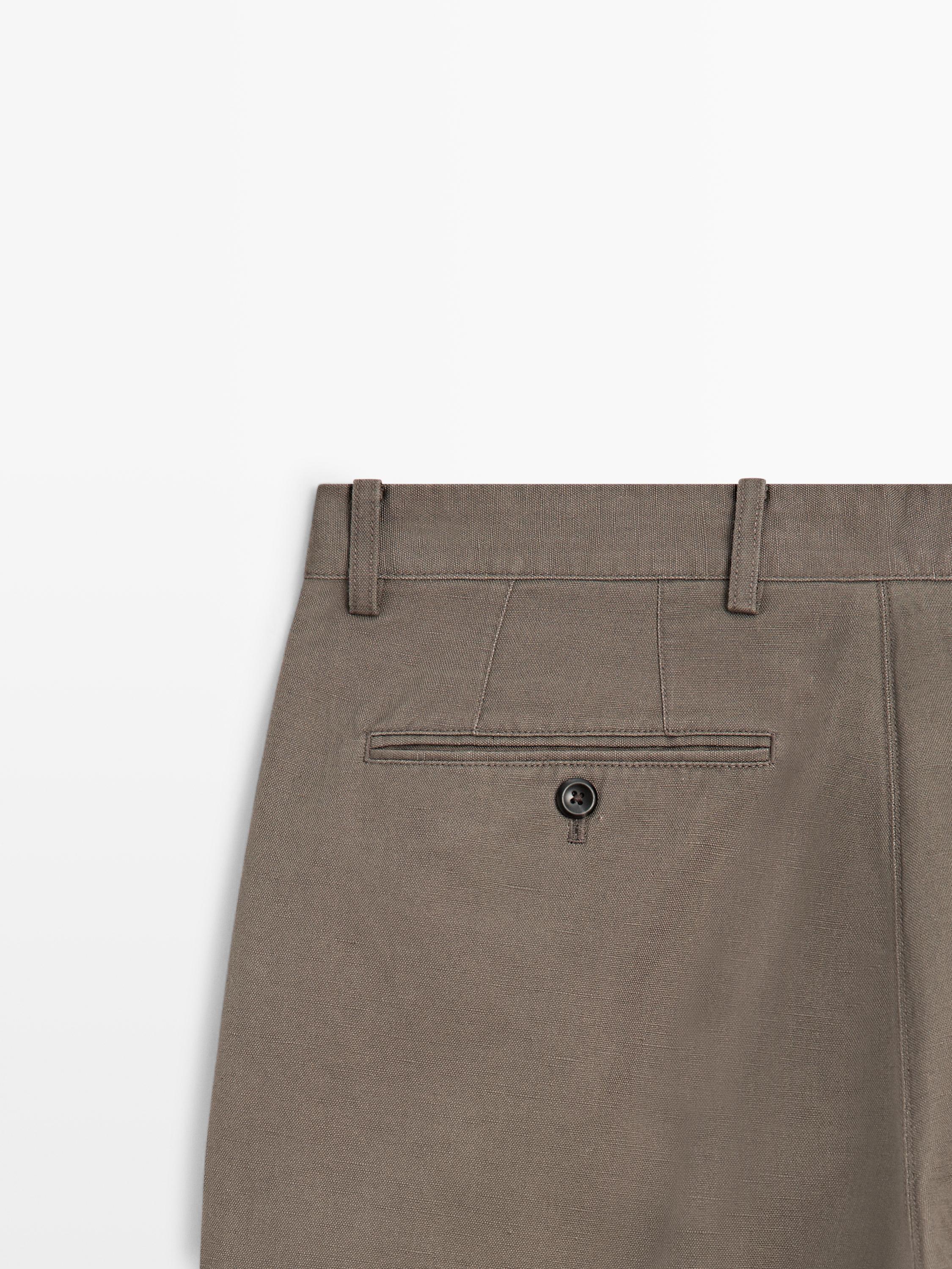 Cotton and linen tapered fit trousers